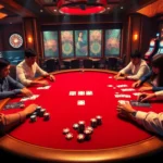 Engage in a thrilling poker game experience at https://kkwinb.com/ with intense players, vibrant chips, and an electric casino atmosphere.
