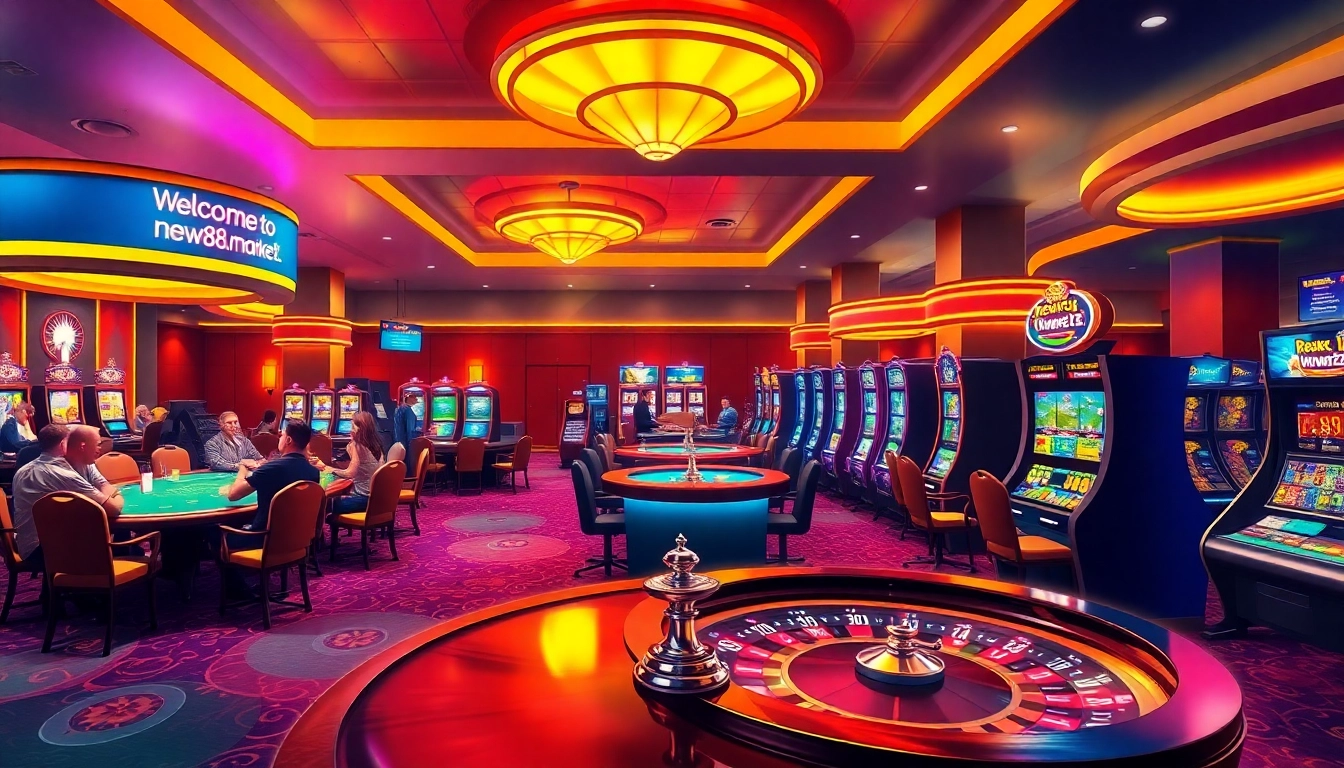 Explore the vibrant atmosphere of https://new88.market/ inside an exhilarating casino with active gaming tables.