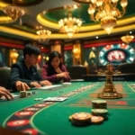 Join the excitement of poker at tại 789win with players focused on high-stakes bets, surrounded by vibrant casino ambiance.